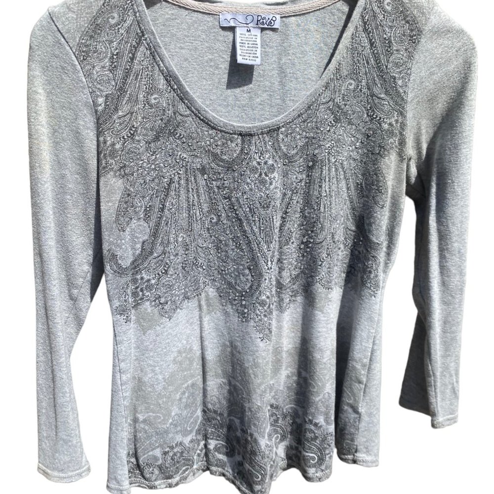 RXB‎ gray rhinestone long sleeve tee sz M